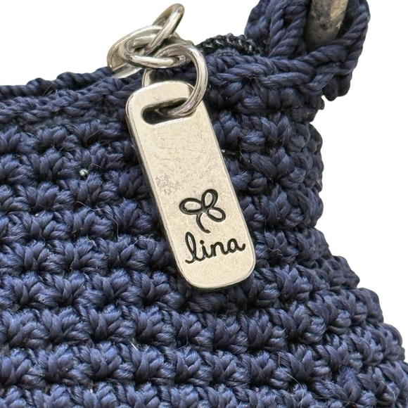 Navy Crochet Hand Shoulder Bag Silver Hardware Boho Chic Y2K - Picture 9 of 15